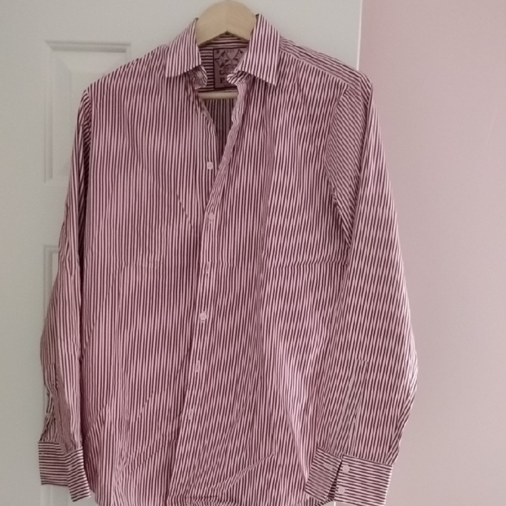 Thomas Pink Red and White Dress Shirt Classic Pinstripe